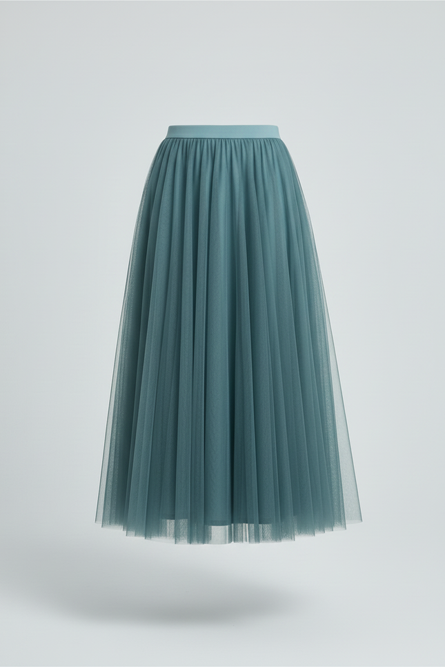 Jupe Longue Vert-Bleu Plissée Fluide