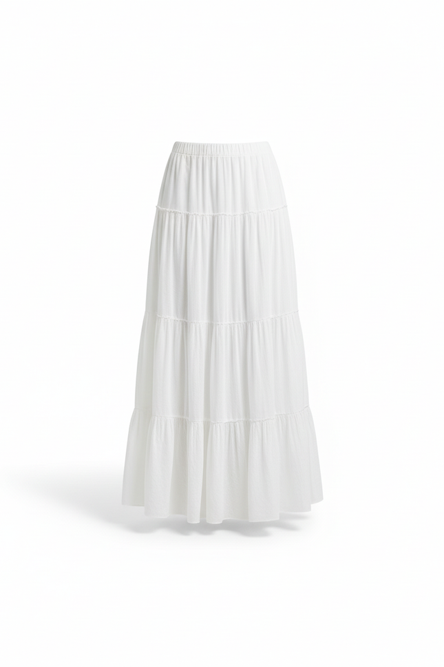 Jupe Longue Blanche À Volants Fluide