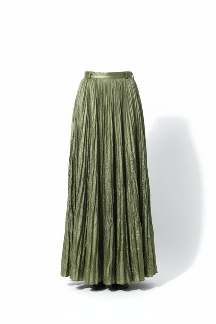 Jupe Longue Plissée Verte Fluide