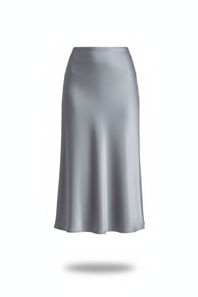 Jupe Longue Satin Grise Fluide