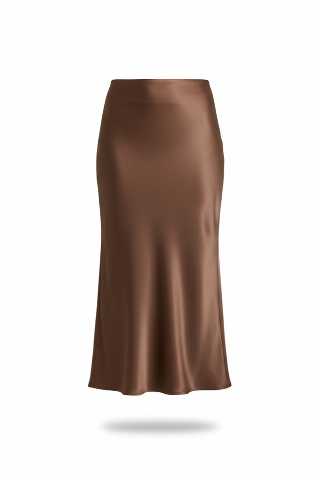Jupe Longue Satin Marron Élégante Chic