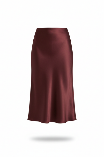 Jupe Longue Satinée Bordeaux Élégante