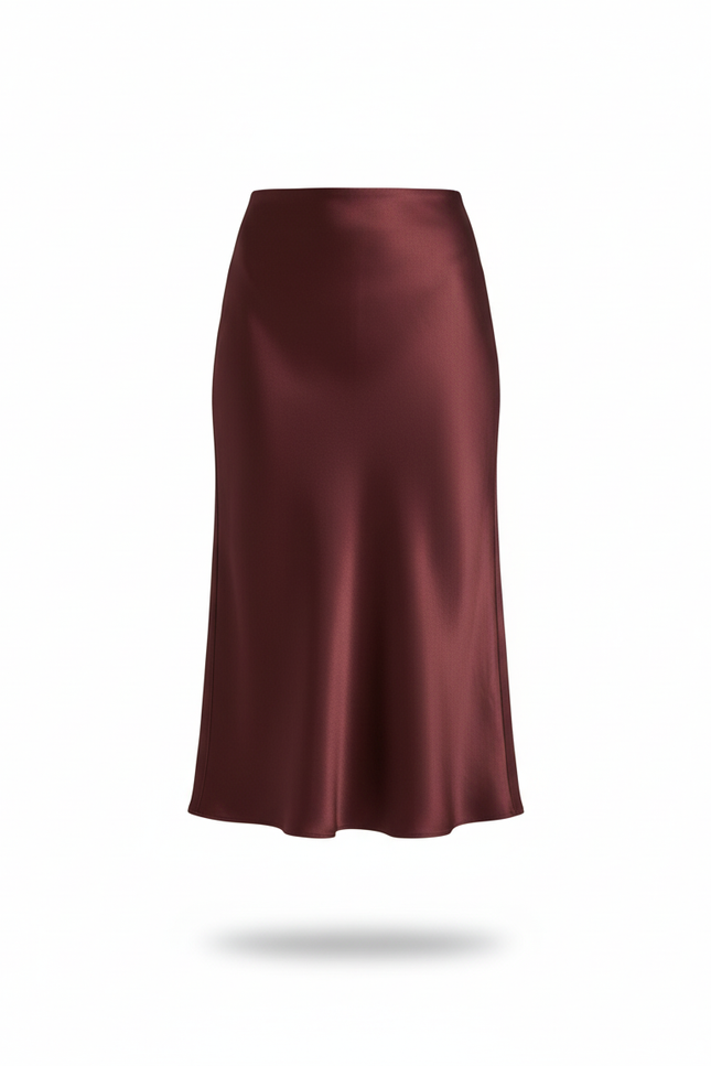Jupe Longue Satinée Bordeaux Élégante