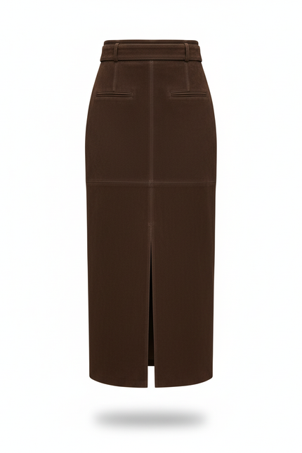 Jupe Longue Marron Daim Fente Élégante