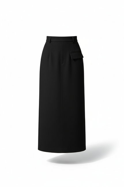Jupe Longue Noire Poches Élégante