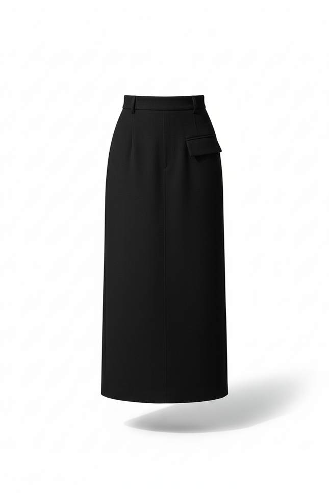 Jupe Longue Noire Poches Élégante