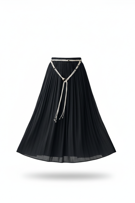 Jupe Longue Noire Plissée Fluide Mode