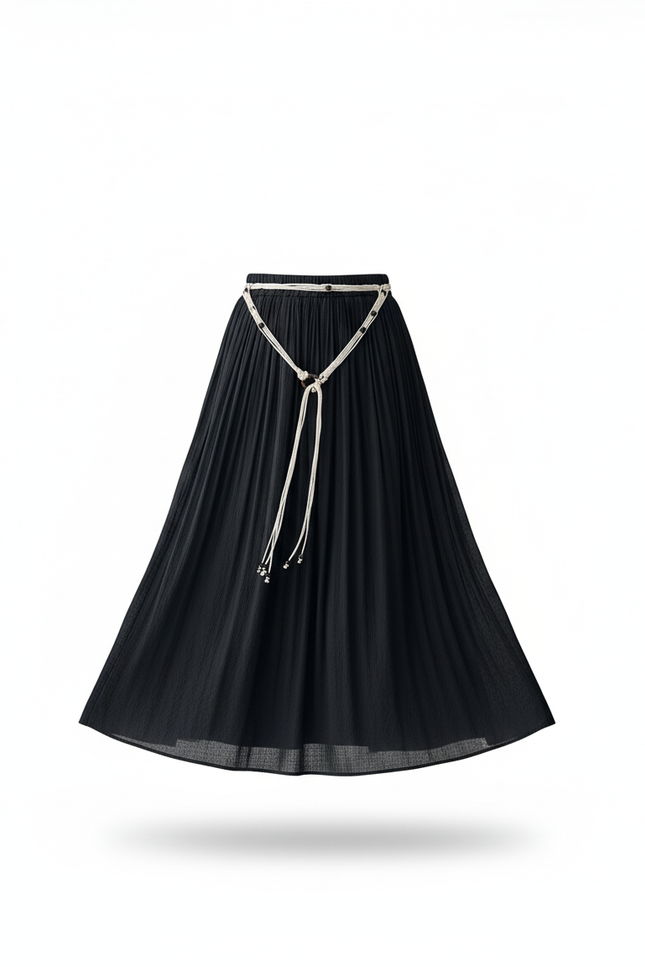 Jupe Longue Noire Plissée Fluide Mode
