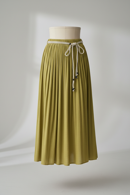 Jupe Longue Vert Olive Plissée Fluide