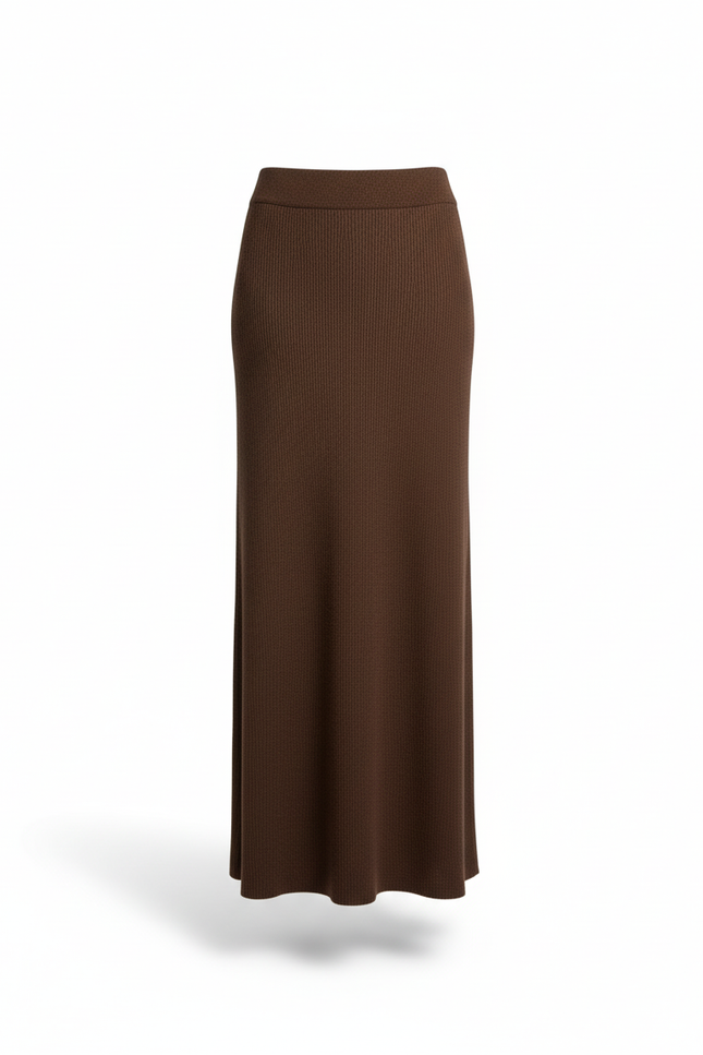 Jupe Longue Marron Côtelée Élégante