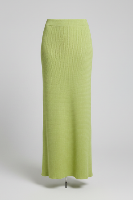 Jupe Longue Maille Côtelée Verte Élégante