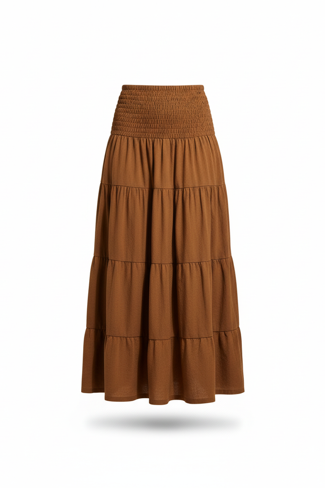 Jupe Longue Marron À Volants Bohème
