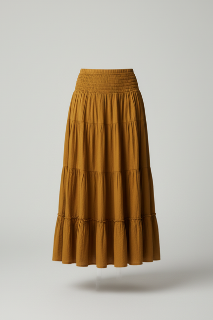 Jupe Longue Moutarde Étagée Bohème