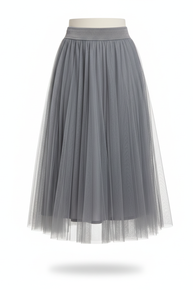Jupe Longue Gris Plissée Élégante