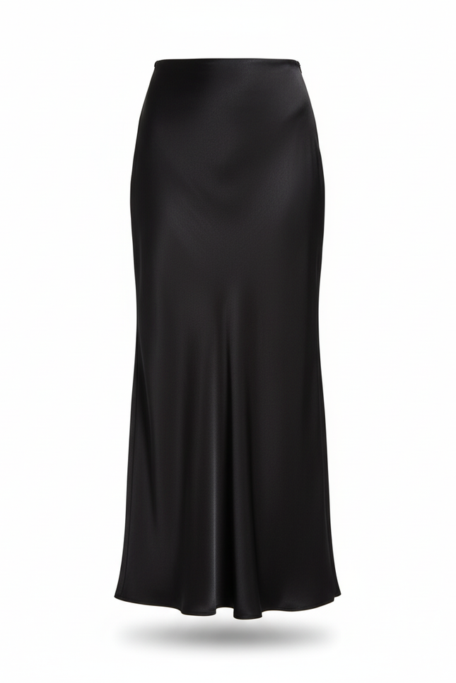 Jupe Longue Noire Satinée Élégante