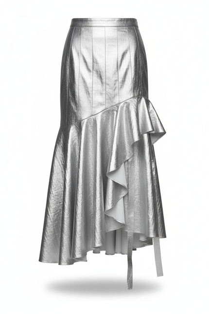 Jupe Longue Argentée À Volants Chic