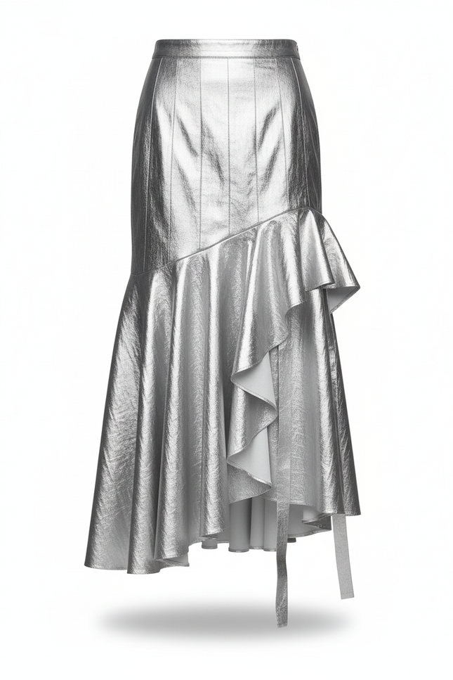 Jupe Longue Argentée À Volants Chic