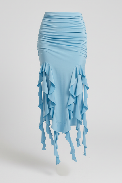 Jupe Longue Bleu Clair Volants Chic