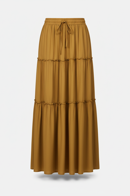 Jupe Longue Moutarde Étagée Bohème Femme