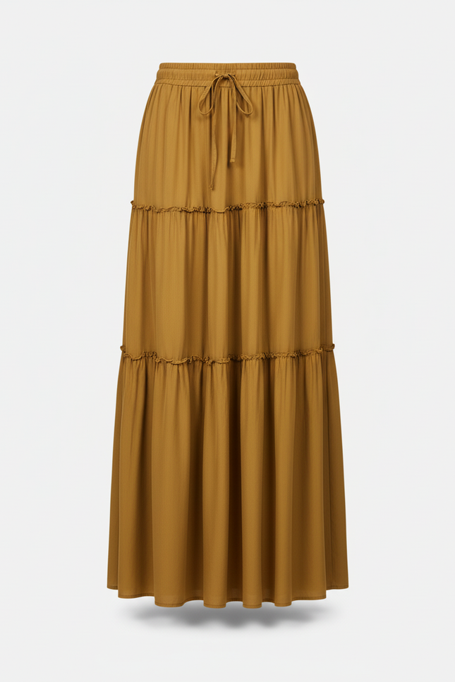 Jupe Longue Moutarde Étagée Bohème Femme