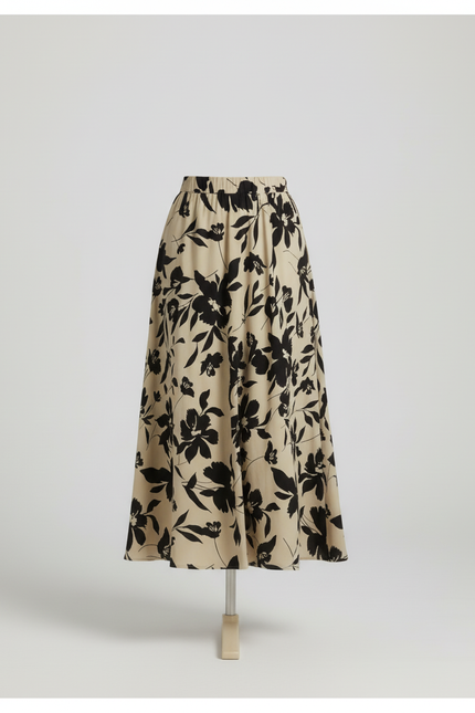 Jupe Longue Motif Feuilles Fluide Élégante Tendance