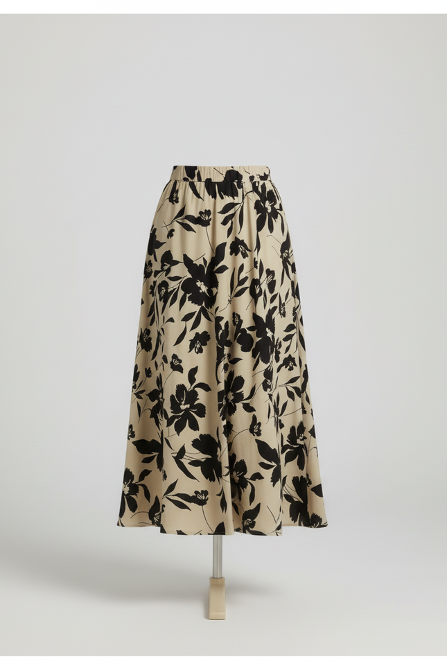 Jupe Longue Motif Feuilles Fluide Élégante Tendance