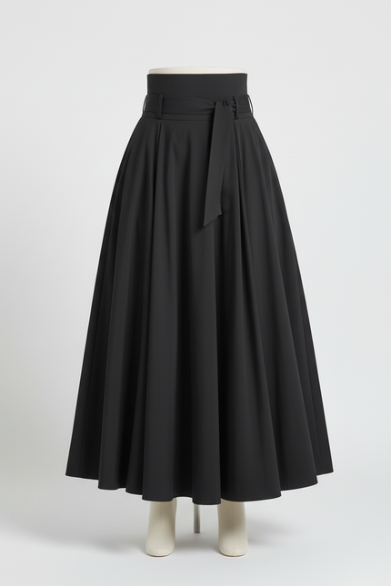 Jupe Longue Noire Évasée Élégante Femme