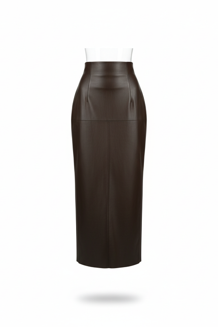 Jupe Longue Simili Cuir Fendue Élégante