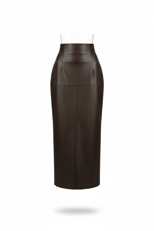 Jupe Longue Simili Cuir Fendue Élégante