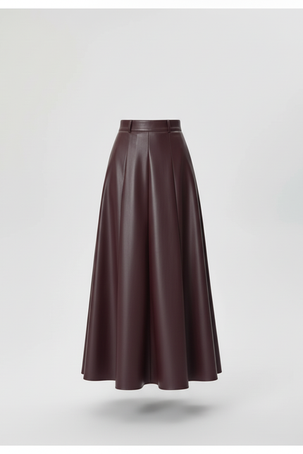 Jupe Longue Simili Cuir Plissée Élégante