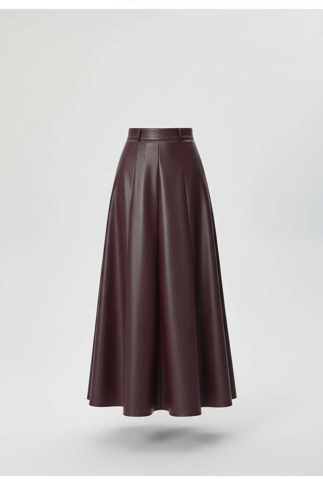 Jupe Longue Simili Cuir Plissée Élégante