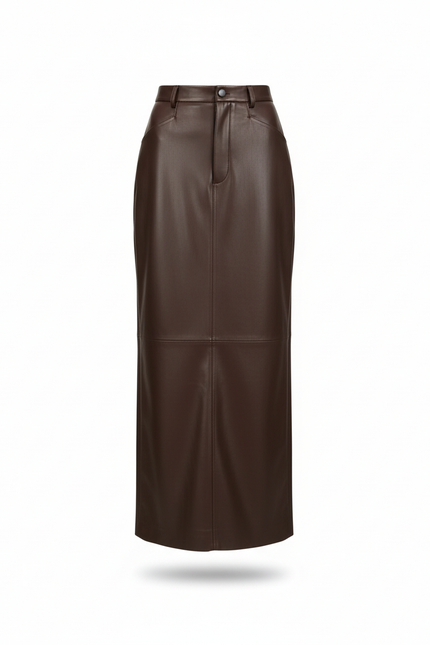 Jupe Longue Marron Cuir Vintage