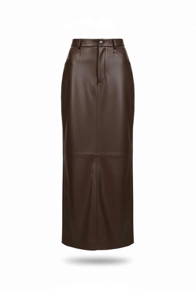 Jupe Longue Marron Cuir Vintage