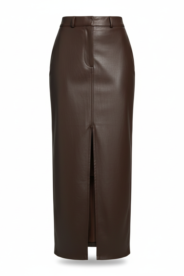 Jupe Longue Simili Cuir Fente Chic