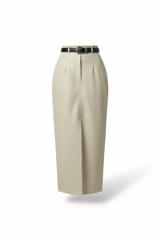 Jupe Longue Similicuir Fendue Taille Haute Chic