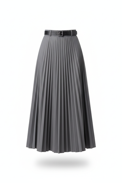 Jupe Longue Grise Plissée Élégante Mode