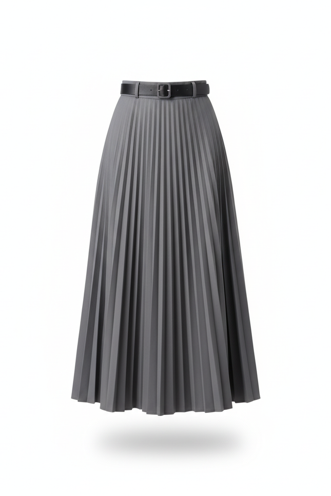 Jupe Longue Grise Plissée Élégante Mode