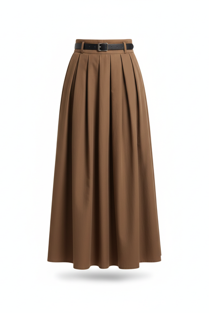 Jupe Longue Marron Plissée Fluide