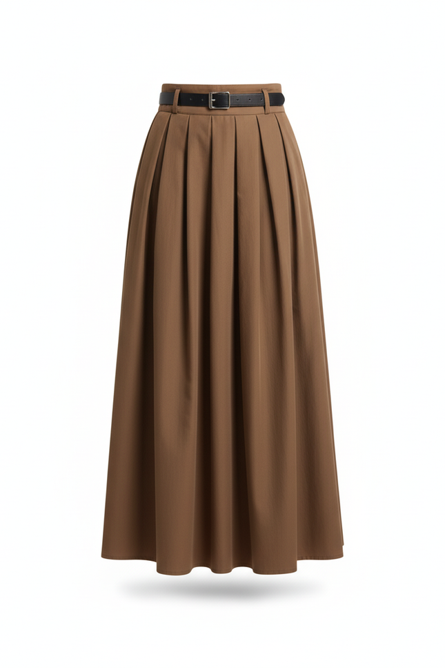 Jupe Longue Marron Plissée Fluide