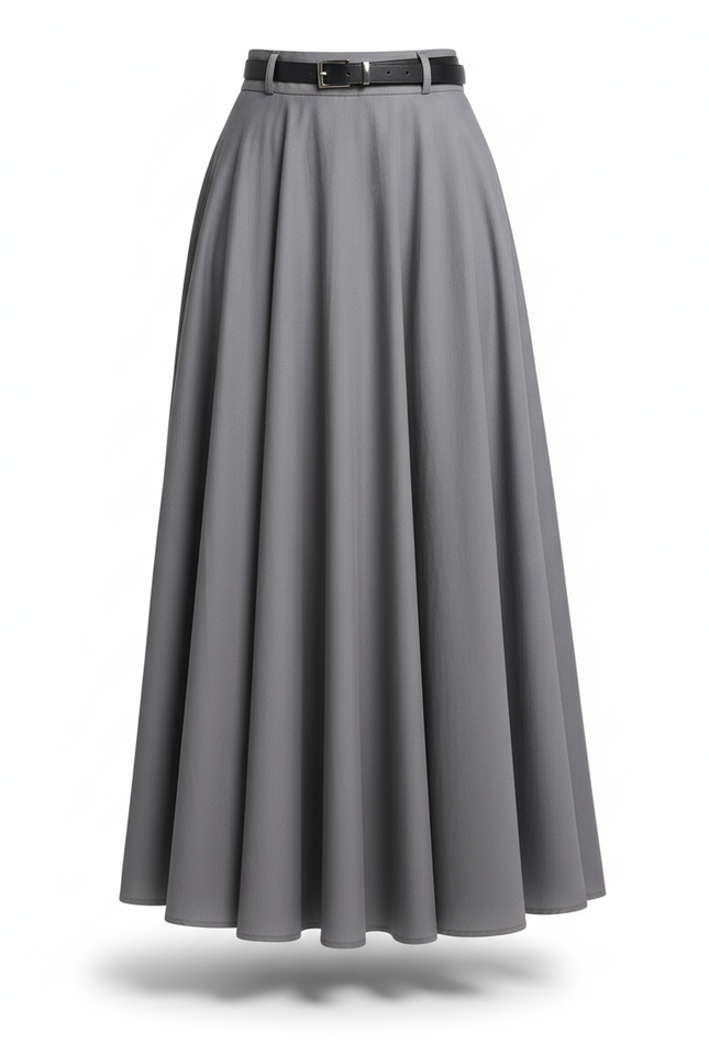 Jupe Longue Grise Taille Haute Fluide