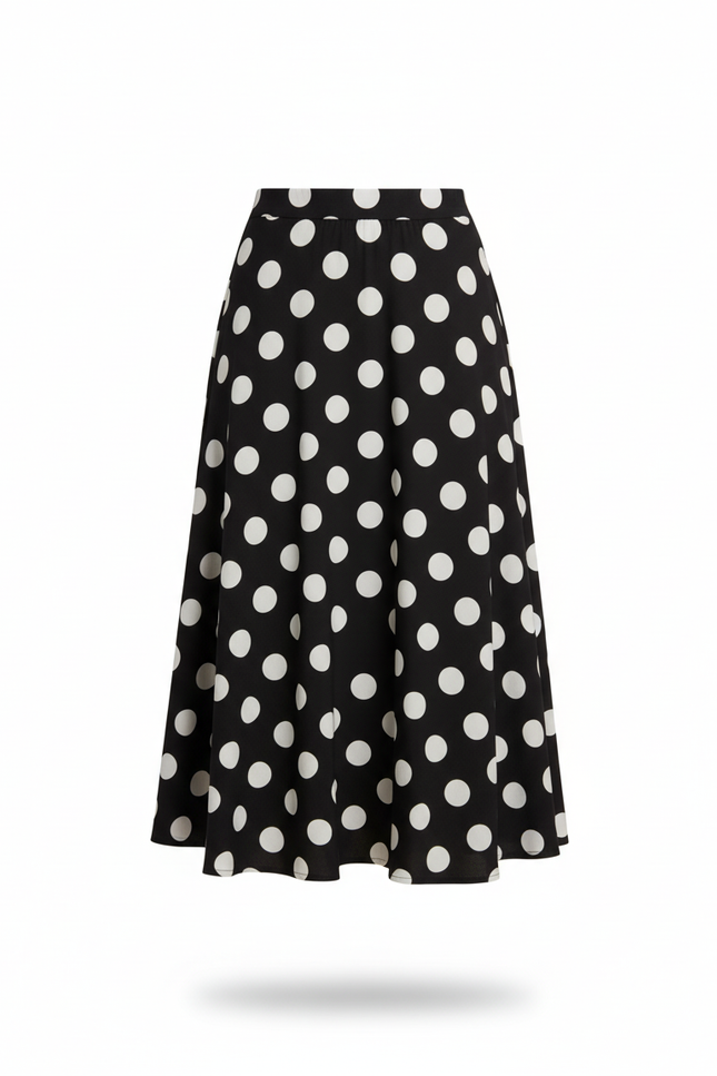 Jupe Longue Noire À Pois Blancs Fluide