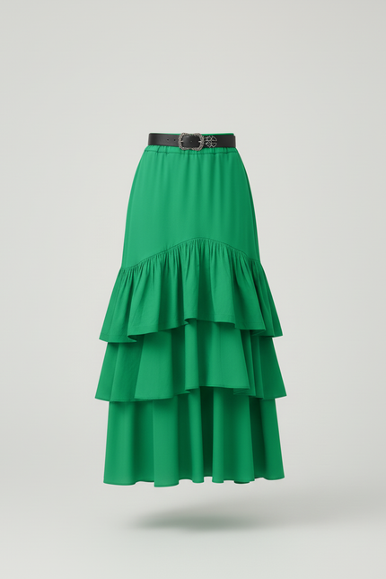 Jupe Longue Élégante Verte À Volants