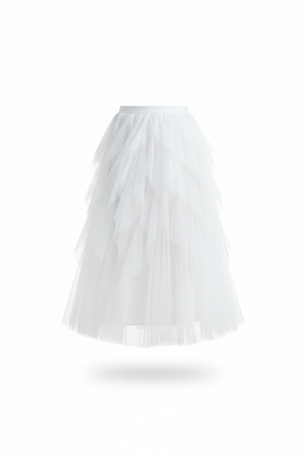 Jupe Longue Tulle Irrégulière Blanche Fluide