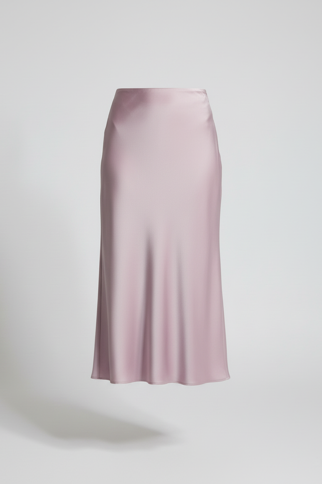 Jupe Longue Satinée Mauve Fluide