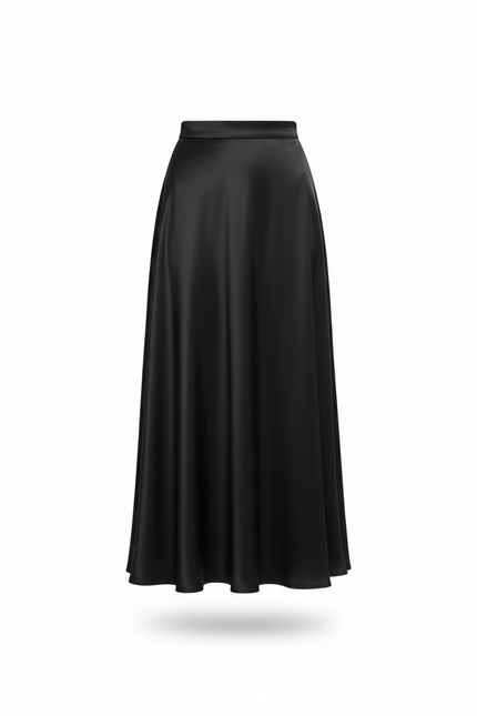 Jupe Longue Noire Satinée Élégante Tendance