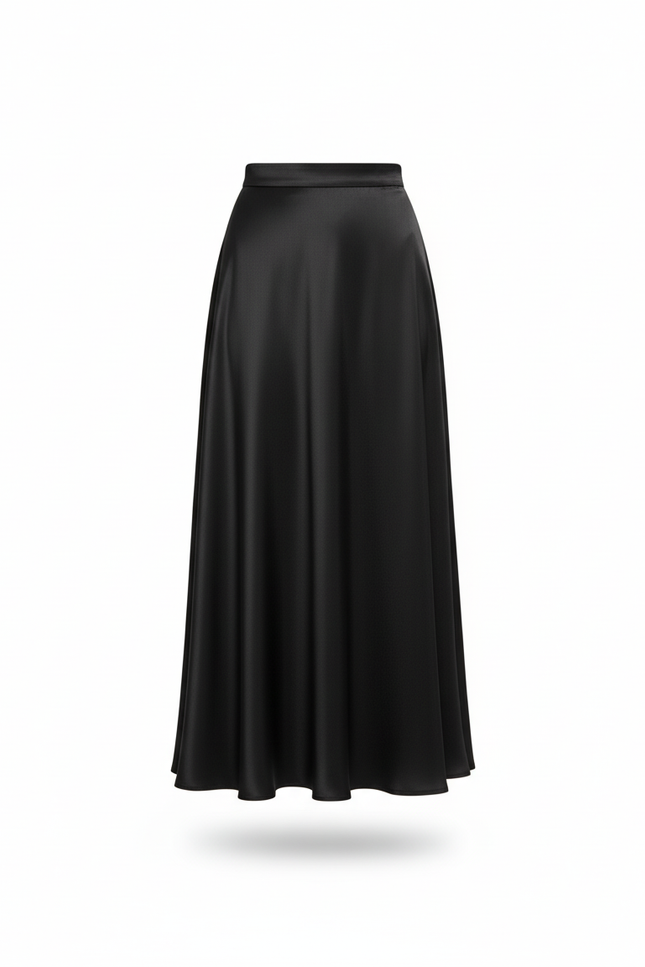 Jupe Longue Noire Satinée Élégante Tendance