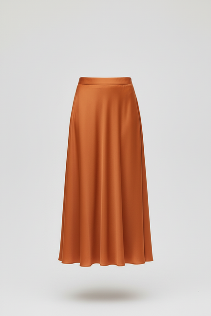 Jupe Longue Terracotta Satin Élégante