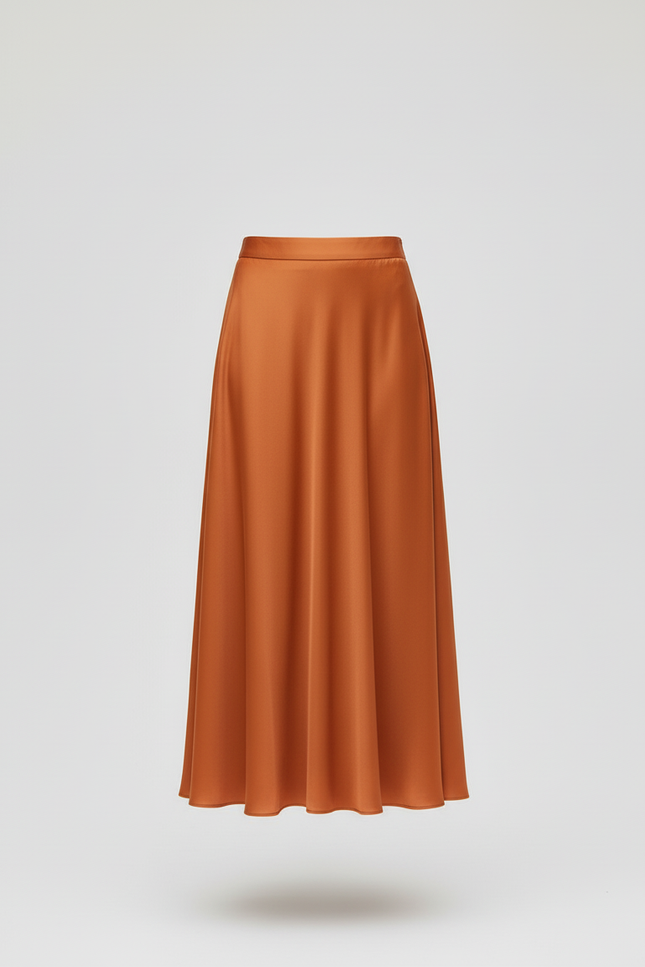 Jupe Longue Terracotta Satin Élégante