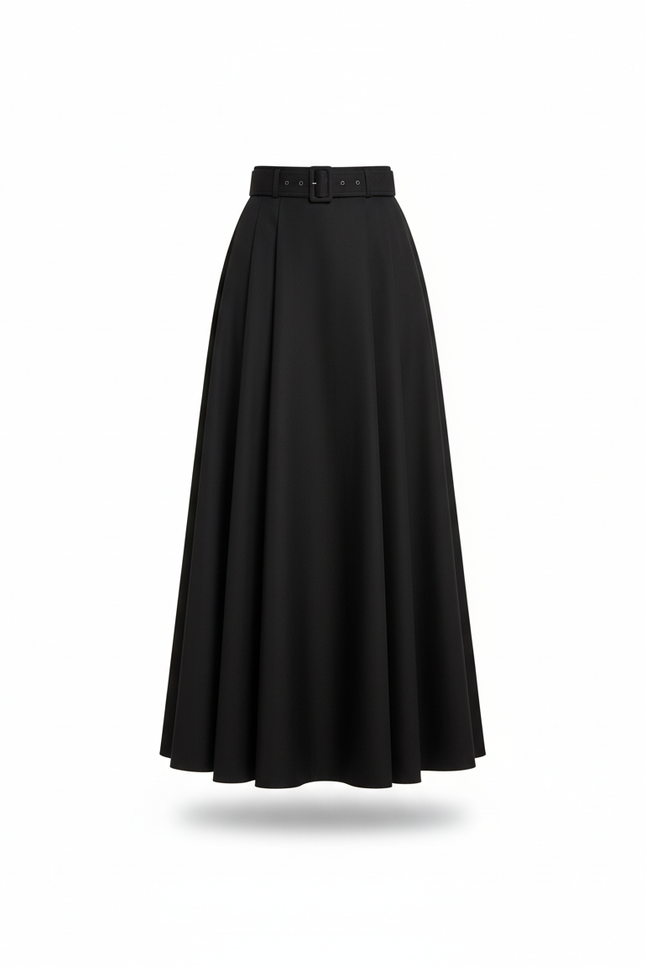 Jupe Longue Noire Satin Élégante