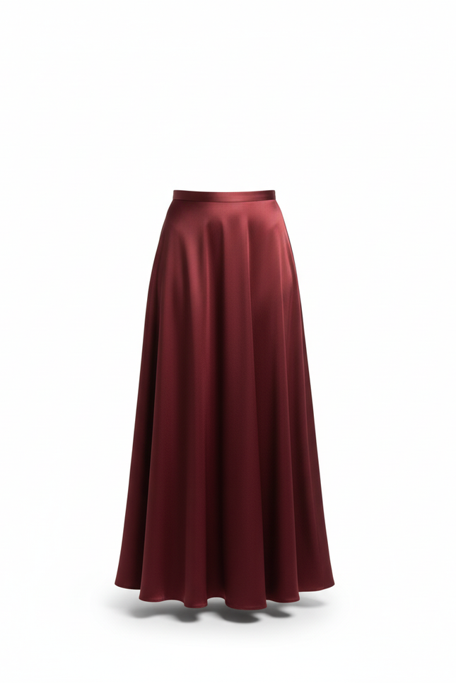 Jupe Longue Satin Bordeaux Élégante